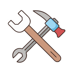 Illustration of hammer and wrench tools equipment for repair construction and maintenance work
