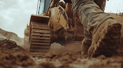 Fototapeta premium Bulldozer in Action at Construction Site