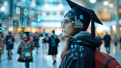 Graduate student interacting with digital data overlay - Powered by Adobe