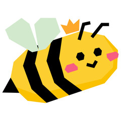 Cartoon queen bee with crown and smiling face