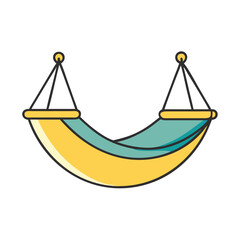 Illustration of hammock summer relaxation, vacation, outdoor, leisure, hanging, turquoise, yellow art