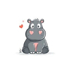 Naklejka premium Adorable hippopotamus cartoon character with heart-shaped markings and a charming expression on a white background.