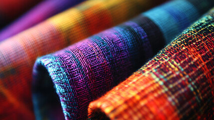 Vibrant fabric rolls showcase rich tapestry of colors and textures, creating visually stunning display that evokes creativity and warmth. intricate patterns and hues invite exploration