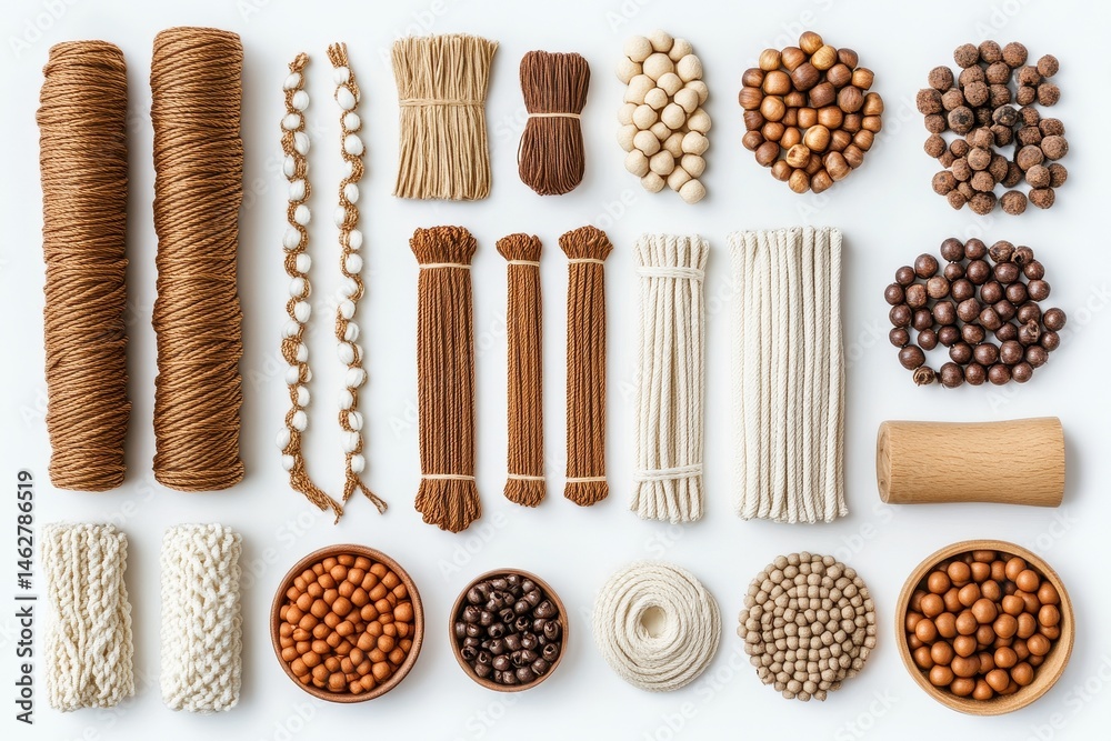 Poster collection of various natural materials for crafting displayed on a white background in an organized