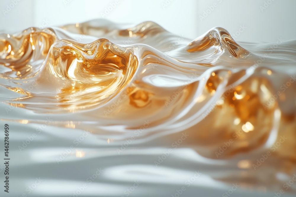 Aufkleber Fluid golden waves create an abstract art piece reflecting light in a modern indoor setting during daylight hours