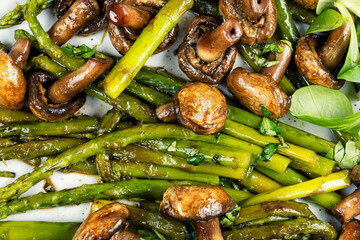 Cooked green asparagus, healthy eating.