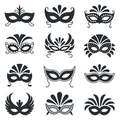 Twelve Elegant Black and White Venetian Masquerade Masks Set