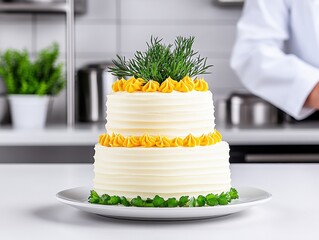Two-tiered cake with yellow frosting