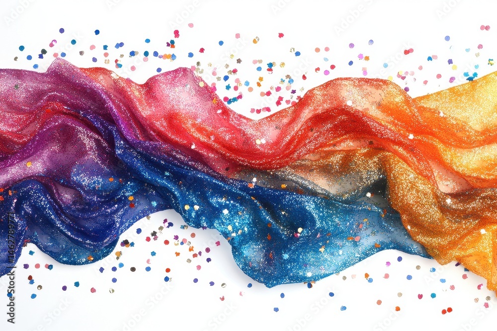 Poster shimmering collection of colorful glitter spread across a surface in vibrant gradient shades during 
