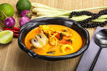 Thai Tom Yum soup with seafood