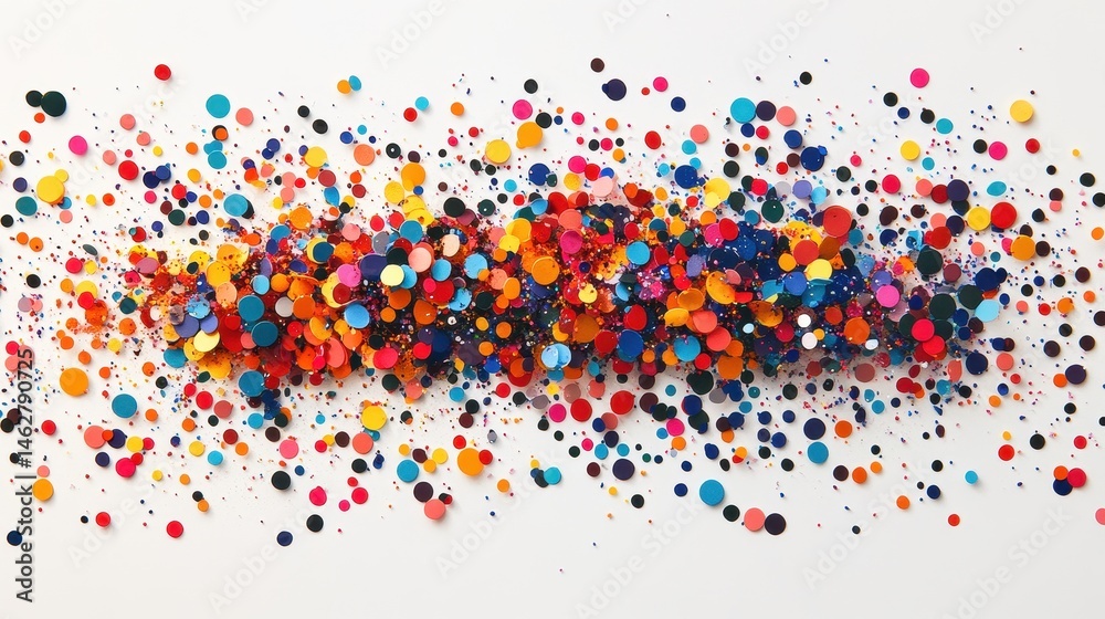 Poster colorful confetti spread across a white surface creating a vibrant and festive atmosphere during a c