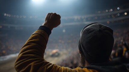 Cheering fans celebrate thrilling sports event stadium nighttime excitement