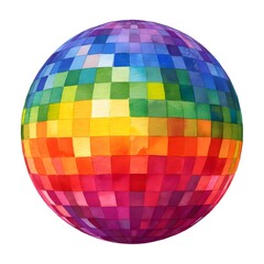 Colorful Watercolor Disco Ball with Rainbow Stripes and Squares