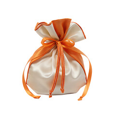 gift silk pouch with orange bow isolated on white background PNG