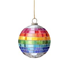 Colorful Watercolour Disco Ball Bauble Hanging as Art Decoration