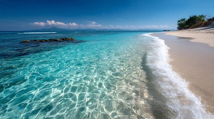 Fototapeta premium Turquoise ocean meets the tan sand beach edge