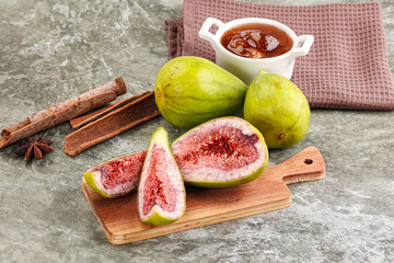 Tropical exotic green fig with cut