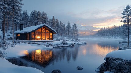 Fototapeta premium High-tech wooden mountain house