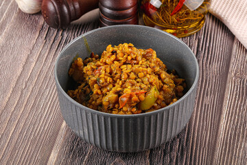 Vegan garnish - lentil with vegetables