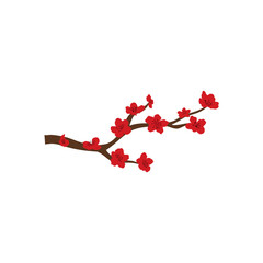 Red plum blossom tree. Vector illustration 