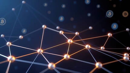 Abstract network of interconnected spheres, illuminated by a network of lines