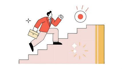 career development personal development or job promotion work experience and responsibility growth concept smart confident businessman running fast on career stairway rising up to achieve success