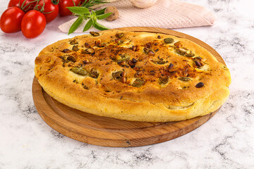 Homemade ciabatta bread with olives