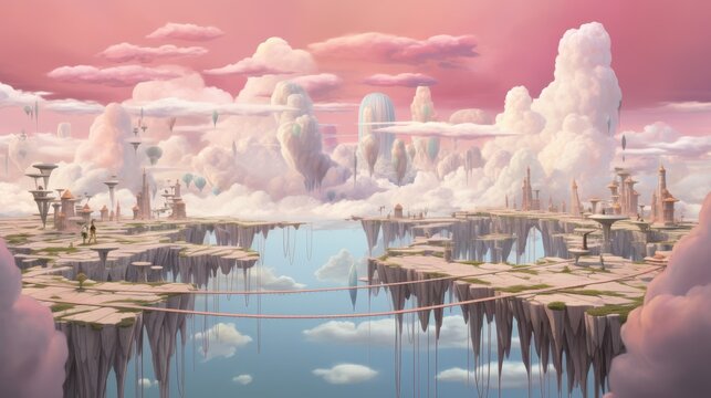 Fantasy cloud floating islands