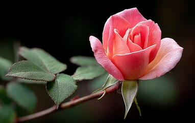 Pink rose bud in a garden
