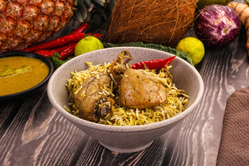 Indian chicken biryani with basmati rice