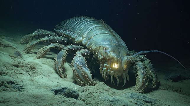 Giant Isopod Crawls Ocean Floor, Deep Sea Habitat
