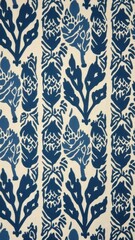Fototapeta premium Blue floral pattern on cream background fabric design vintage style