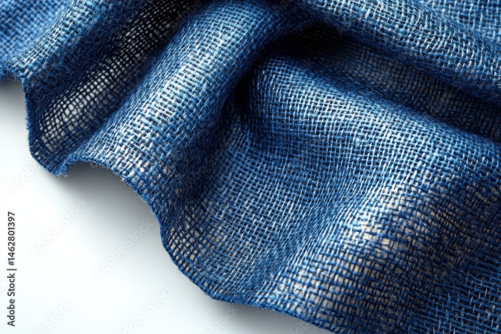 Poster Deep blue fabric drapes softly showcasing texture and color variation under natural light in a casual setting
