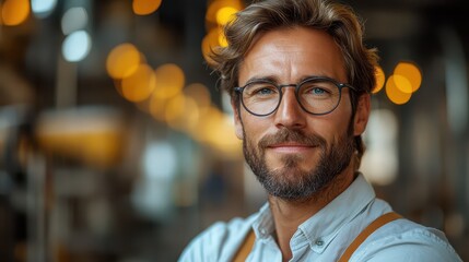 Smiling man in a cozy warm cafe