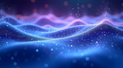 Fototapeta premium A mesmerizing abstract landscape of flowing waves in vibrant blue and purple hues, illuminated by shimmering lights.
