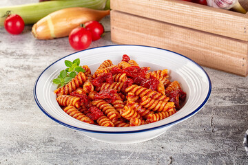 Italian fusilli pasta with tomatoes