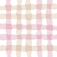 Pink Brown Beige Plaid Gingham Check Hand Drawn Background Pattern Overlay