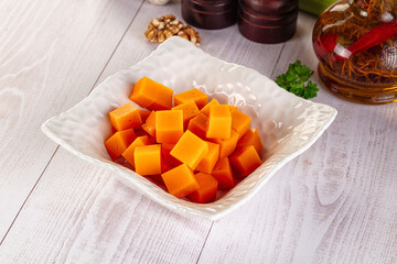 Yellow cheddae cheese cubes snack