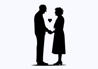 Elderly couple of advanced age vector silhouette