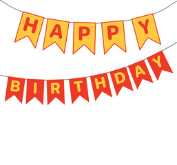 Bunting, hanging flags with text Happy Birthday, festive decorations, garland, isolated vector illustration. Holiday celebration, festival, carnival, party, anniversary design element