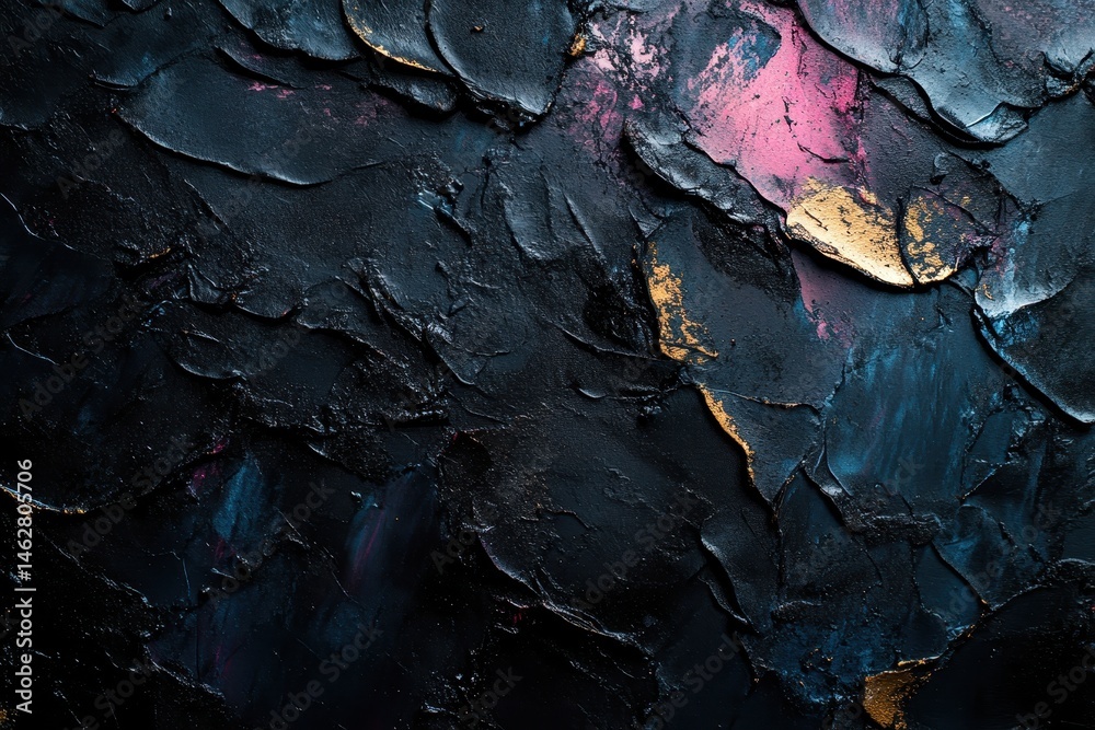 Poster Abstract black and gold textured surface with intricate patterns and depth, showcasing a modern artistic style ideal for interior design or contemporary art settings