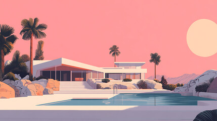 swimming pool at sunset