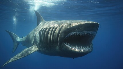 Fototapeta premium Great white shark underwater ocean predator hunting