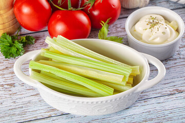 Dietary green celery stick heap