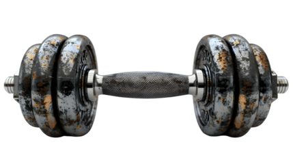 Rusted dumbbell with gym weight, and fitness.