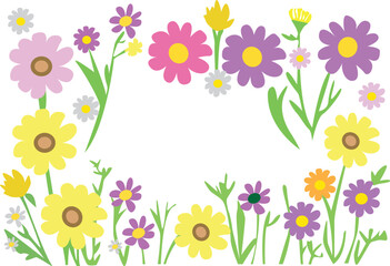 spring flowers border,Hand drawn blossom illustration for decor,Collection of spring colorful flower elements vector.