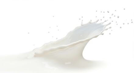 A close up shot of a splash of milk with droplets against a stark white background in a studio shot