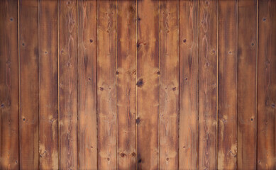 Redwood brown varnished plank backgroud backdrop. Wood floor background. lined Wooden flooring floor table surface outdoors material, natural color planks with varnish, top side front view.