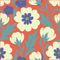 Vintage background with flowers, vector botany elegant retro abstract floral design, multi-colored flowers and leaves, Vector illustration.