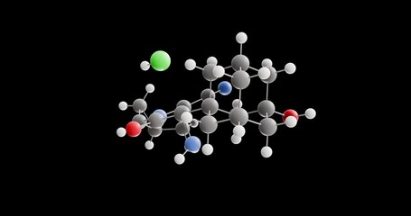 Saxagliptin Hydrochloride molecule, rotating 3D model of anti-diabetic drug, looped video on a black background